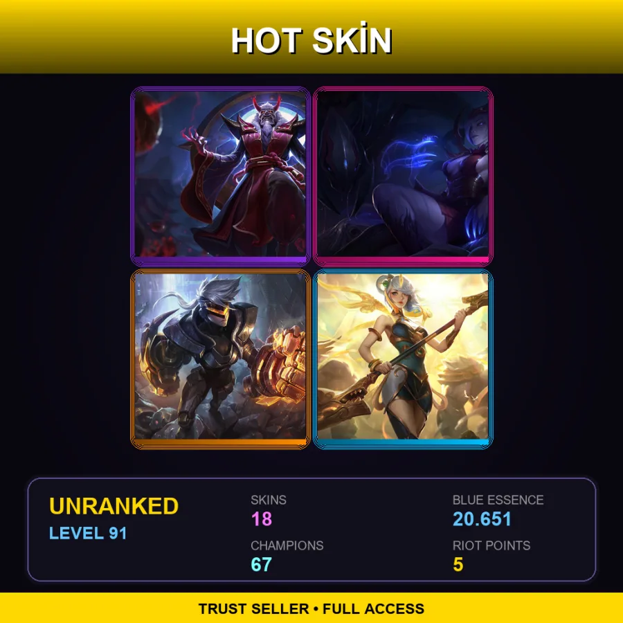 EUNE | Lv91 | Unranked | 18 Skin | 67 Champ — LoL account