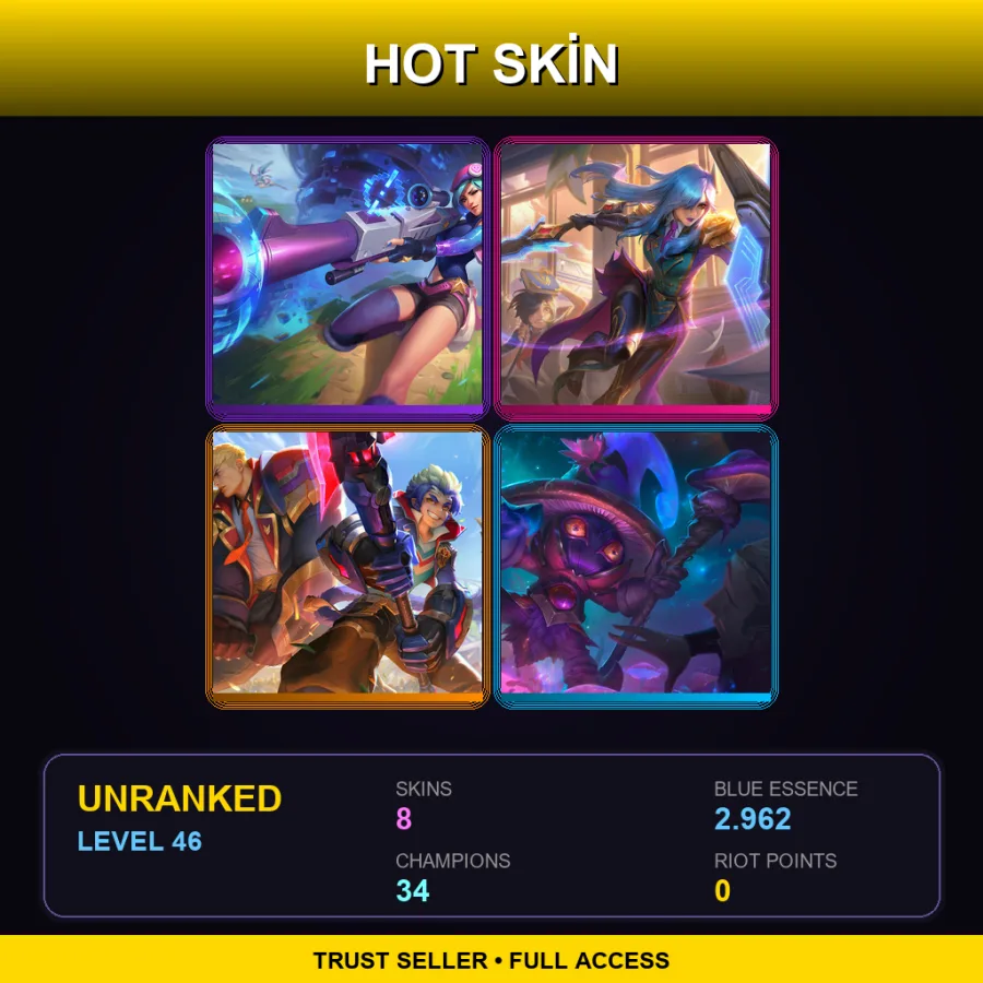 ME | Lv46 | Unranked | 8 Skin | 34 Champ — LoL account