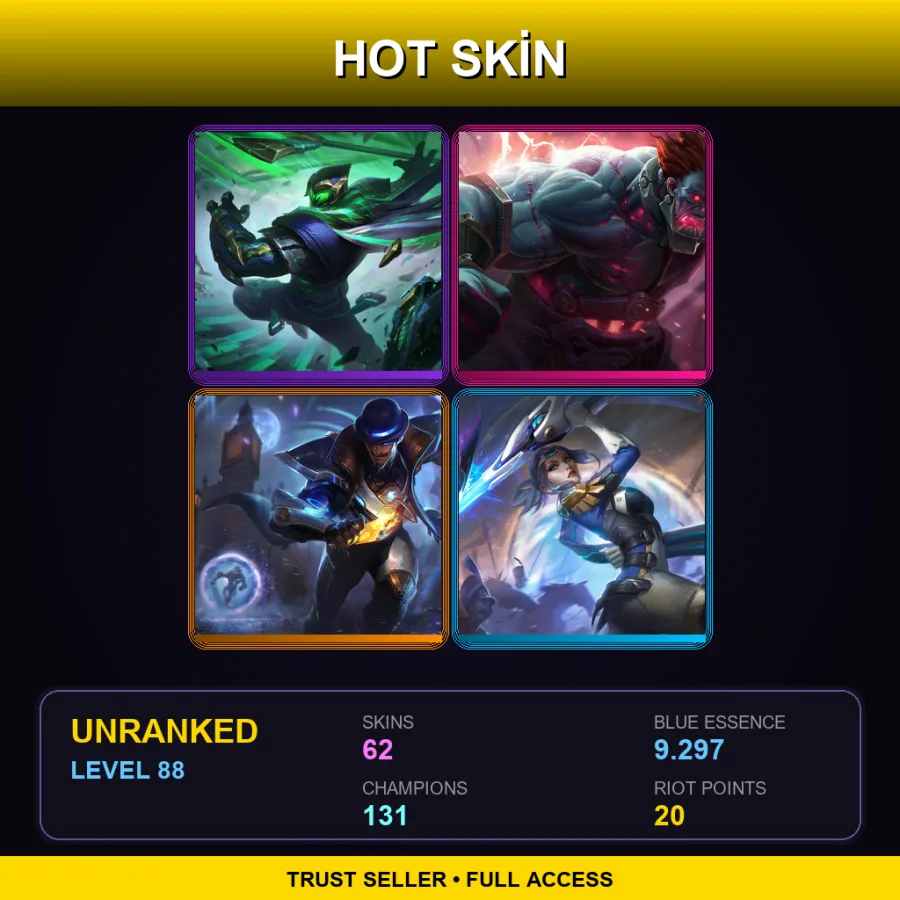 EUNE | Conqueror Jax | Hextech Sion | Pulsefire Twisted Fate | Pulsefire Fiora | 62 Skin | 131 Champ | Lv88