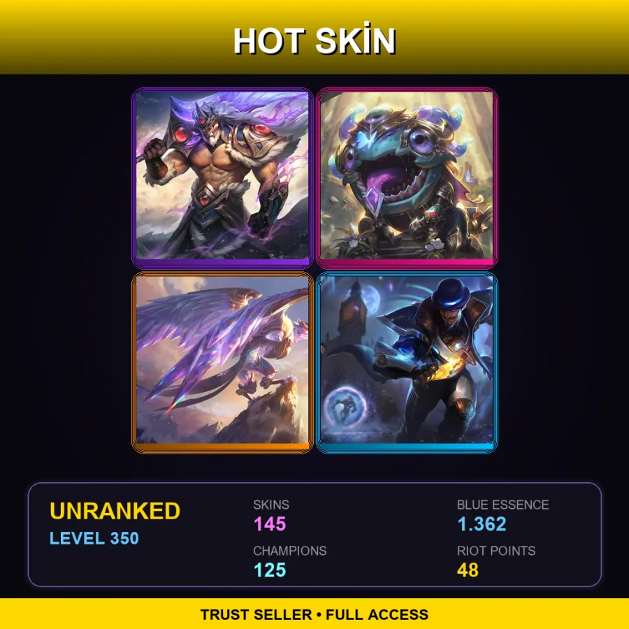 NA | Lv350 | Unranked | 145 Skin | 125 Champ — LoL account
