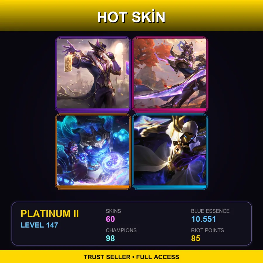 EUW | Lv147 | Platinum II | 60 Skin | 98 Champ