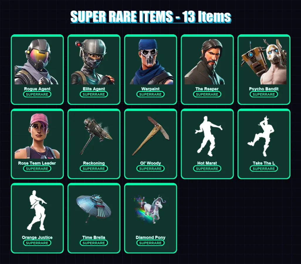 [PC/XBOX/PSN] | Rogue Agent | Elite Agent | Warpaint | The Reaper | Psycho Bandit | 59 skin | 56 pickaxe | 77 emote | 70 glider | Lv989