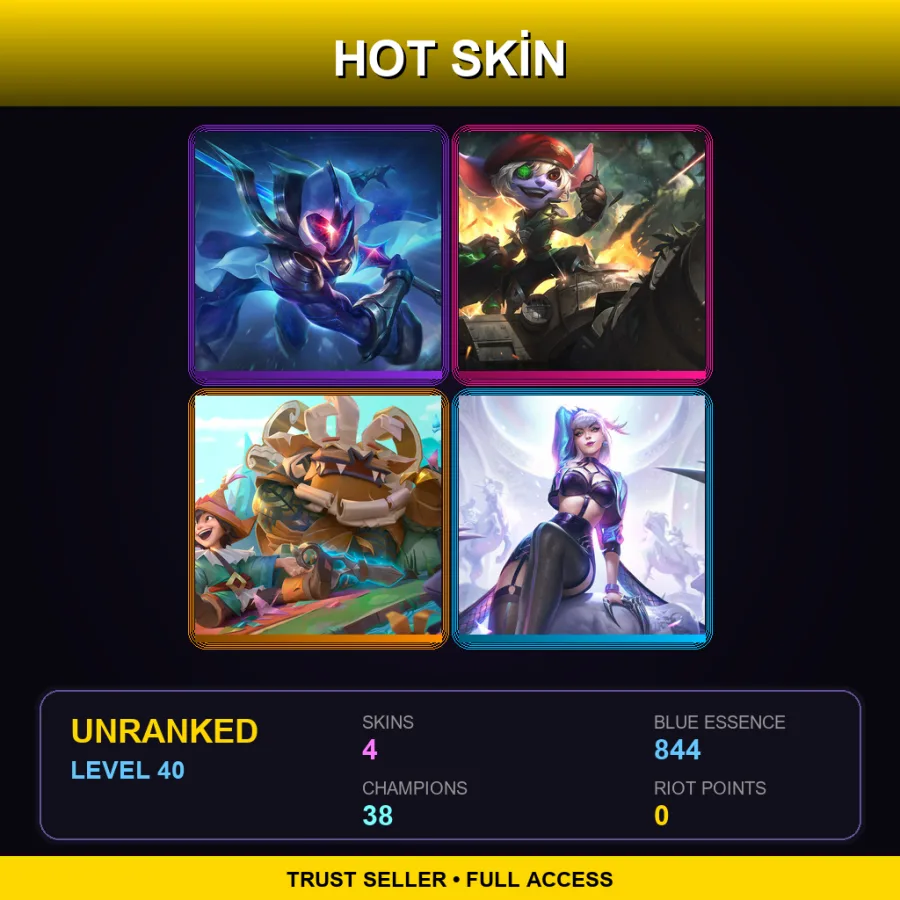 EUW | Lv40 | Unranked | 4 Skin | 38 Champ — LoL account