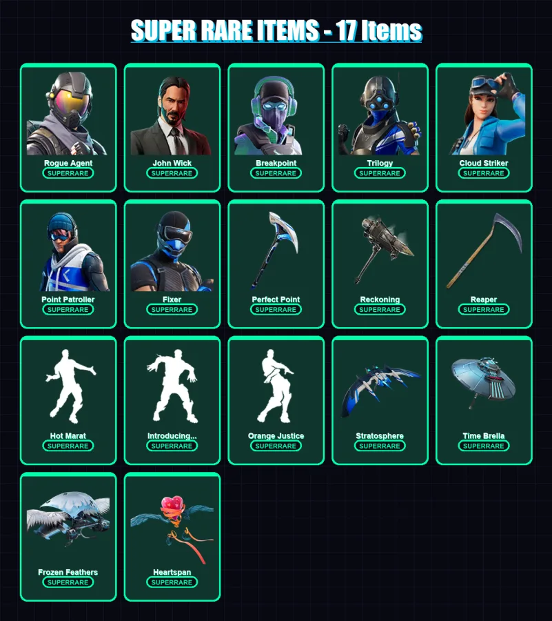 [PC/XBOX/PSN] | Rogue Agent | John Wick | Breakpoint | Trilogy | Cloud Striker | 180 skin | 176 pickaxe | 169 emote | 152 glider | Lv2599