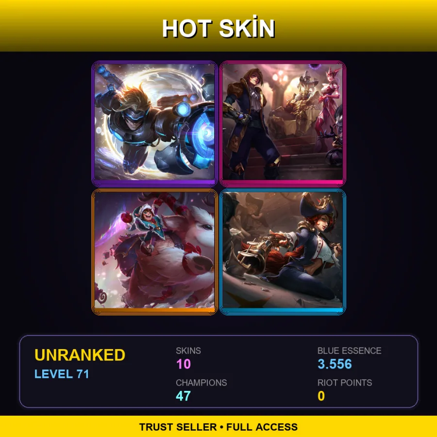 LAS | Pulsefire Ezreal | King of Clubs Mordekaiser | Workshop Nunu & Willump | Waterloo Miss Fortune | 10 Skin | 47 Champ | Lv71