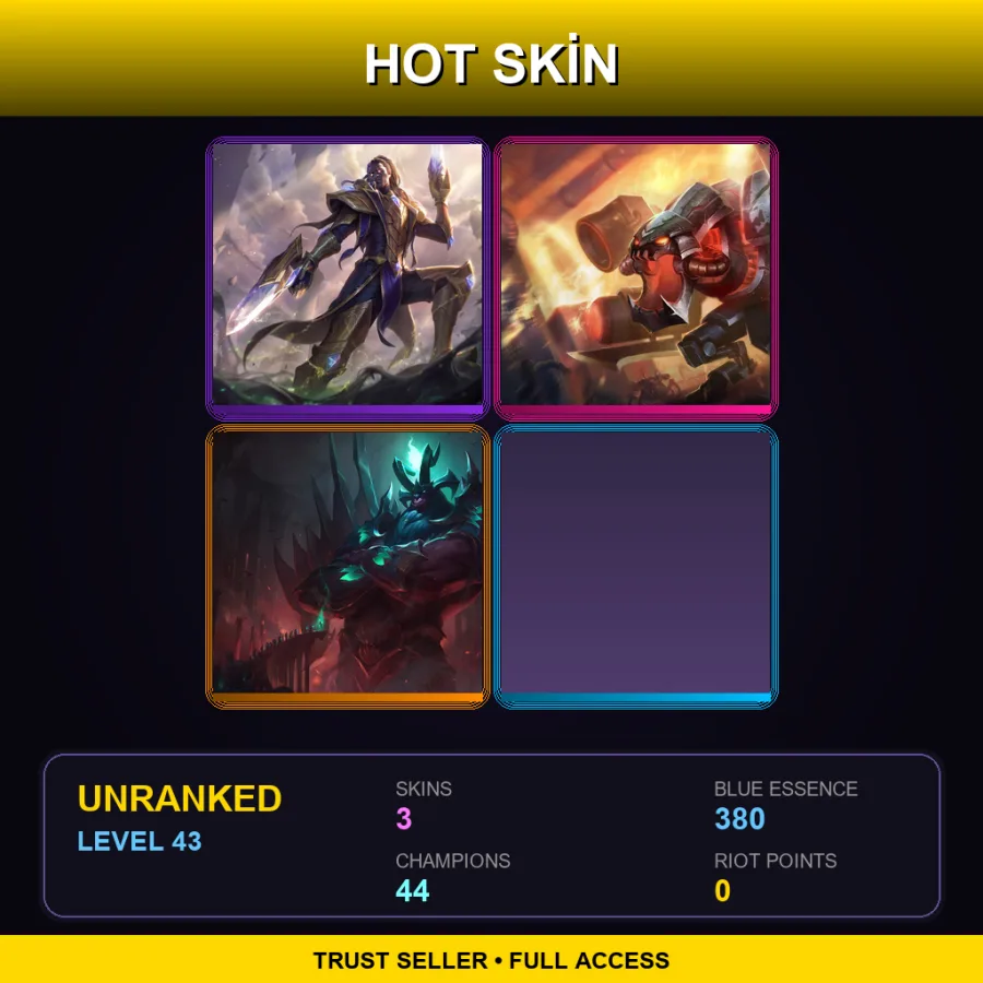 EUW | Lv43 | Unranked | 3 Skin | 44 Champ