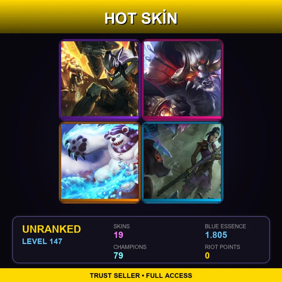 LAS | Lv147 | Unranked | 19 Skin | 79 Champ — LoL account