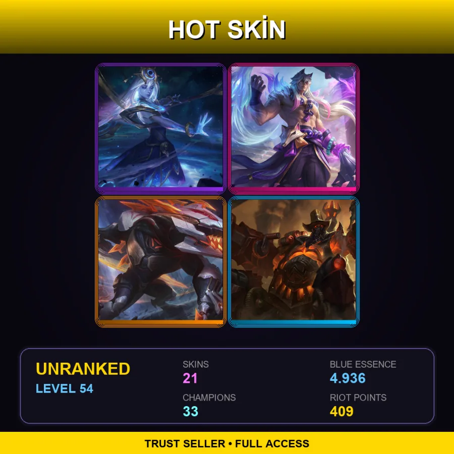 EUW | Lv54 | Unranked | 21 Skin | 33 Champ