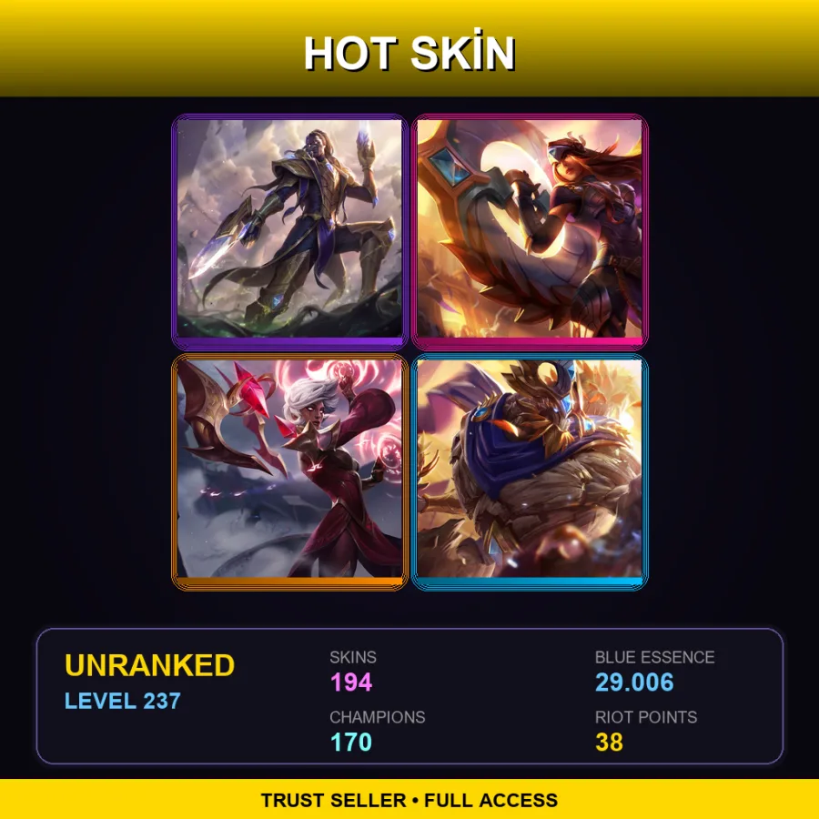 VN | Lv237 | Unranked | 194 Skin | 170 Champ — LoL account
