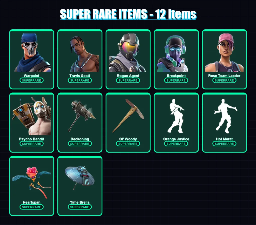 [PS4/PS5/XBOX/PC] | Warpaint | Travis Scott | Rogue Agent | Breakpoint | Rose Team Leader | 157 skin | 143 pickaxe | 143 emote | 129 glider | Lv2116