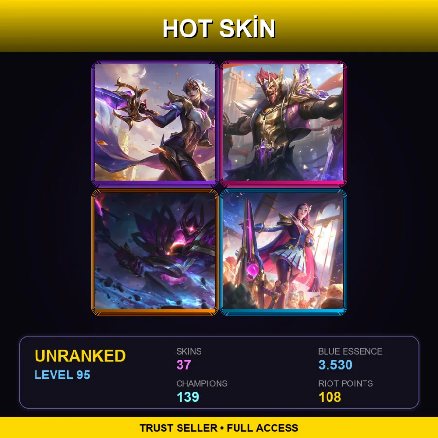 EUW | Lv95 | Unranked | 37 Skin | 139 Champ — LoL account