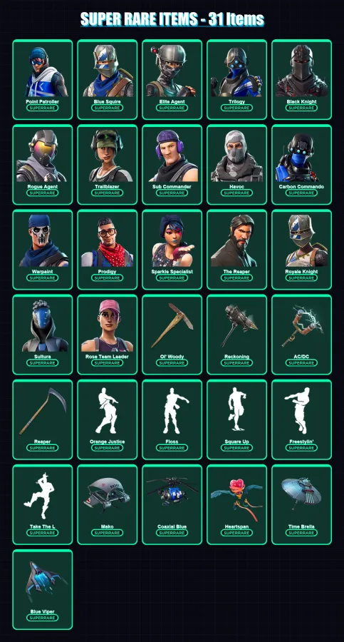 [PC/XBOX] | Point Patroller | Blue Squire | Elite Agent | Trilogy | Black Knight | 73 skin | 63 pickaxe | 75 emote | 66 glider | Lv792 — Fortnite account
