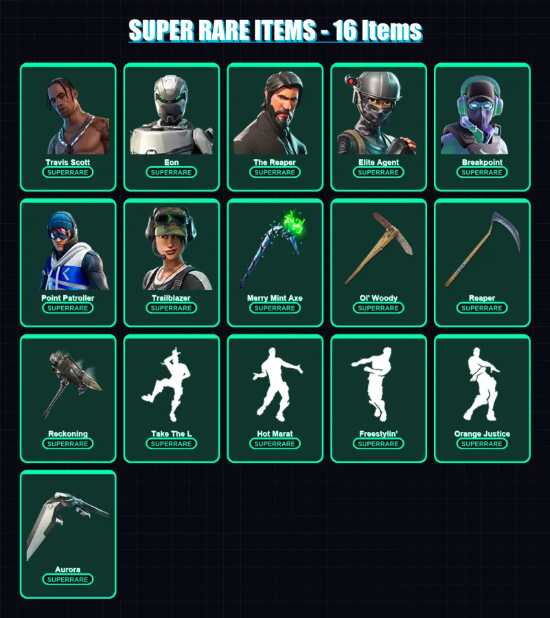 [PS4/PS5/XBOX/PC] | Travis Scott | Eon | The Reaper | Elite Agent | Breakpoint | 106 skin | 65 pickaxe | 78 emote | 64 glider | Lv789