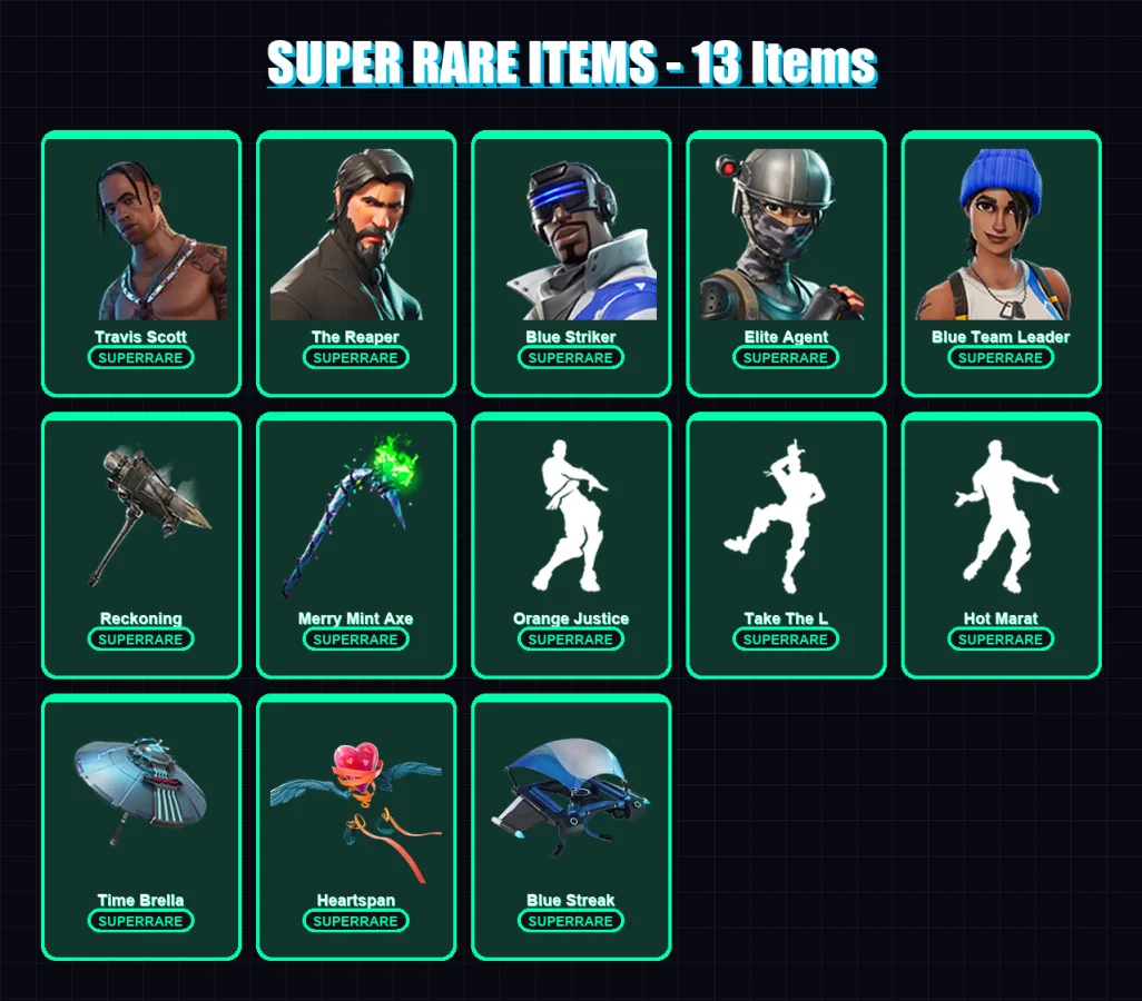 [PC/XBOX] | Travis Scott | The Reaper | Blue Striker | Elite Agent | Blue Team Leader | 157 skin | 134 pickaxe | 143 emote | 149 glider | Lv2732 — Fortnite account