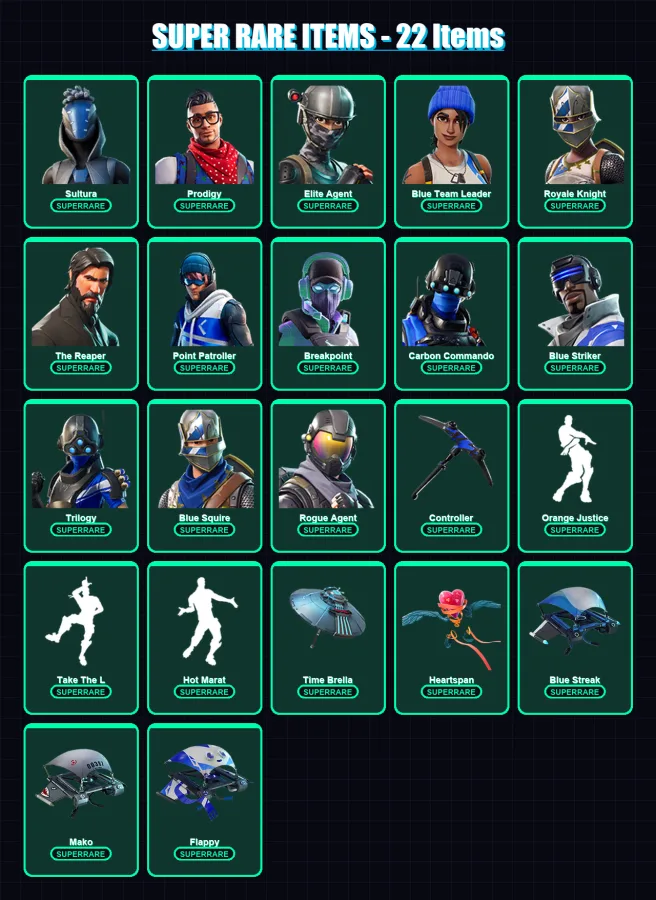 [PS4/PS5/XBOX/PC] | Sultura | Prodigy | Elite Agent | Blue Team Leader | Royale Knight | 134 skin | 153 pickaxe | 123 emote | 151 glider | Lv2180