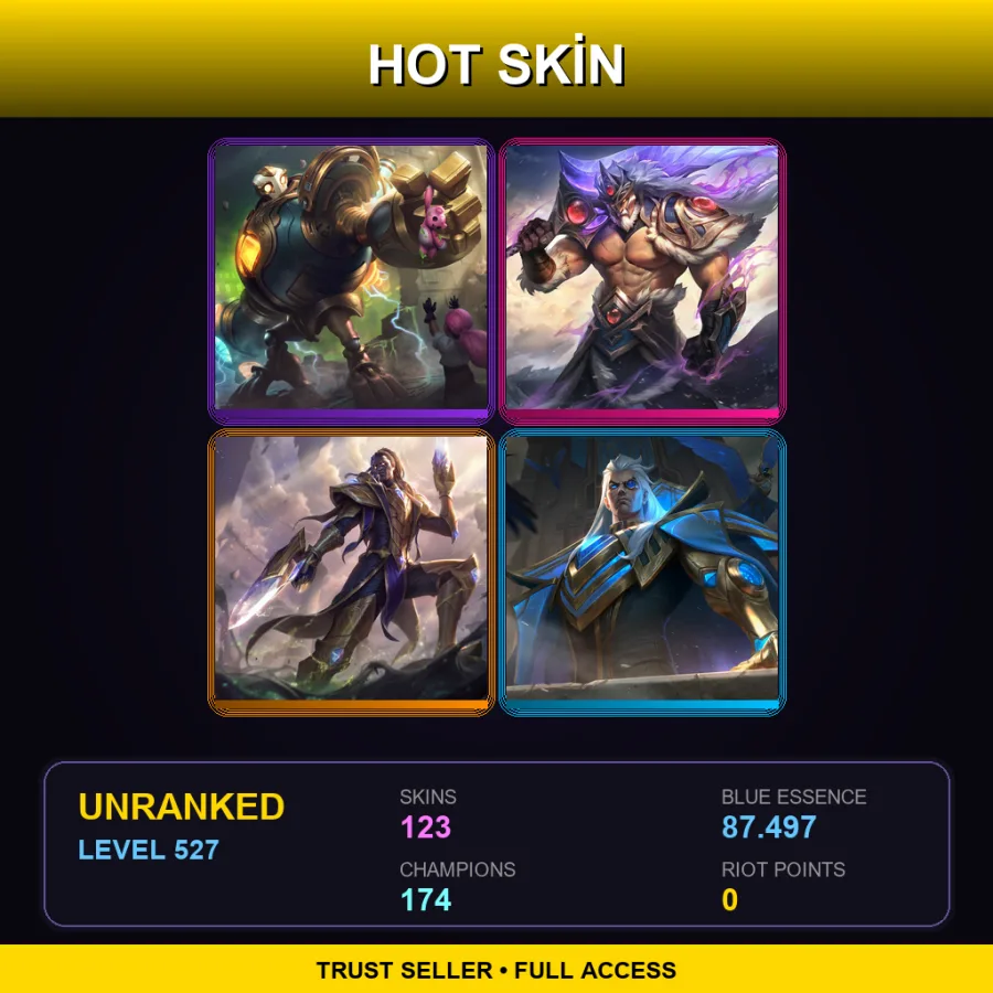 EUW | Lv527 | Unranked | 123 Skin | 174 Champ