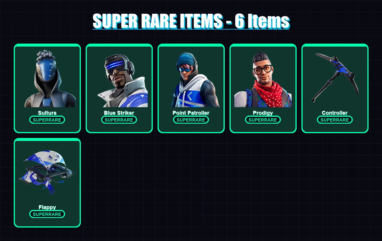 [PS4/PS5/XBOX/PC] | Sultura | Blue Striker | Point Patroller | Prodigy | Kymera | 21 skin | 24 pickaxe | 17 emote | 22 glider | Lv202