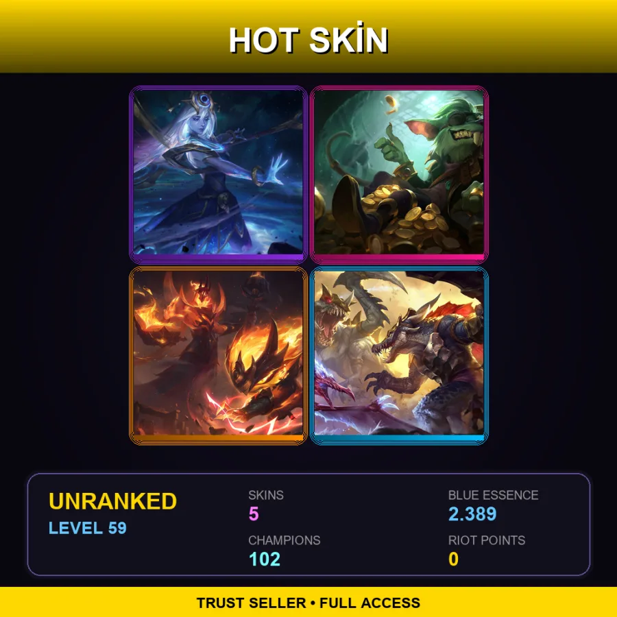 JP | Lv59 | Unranked | 5 Skin | 102 Champ — LoL account