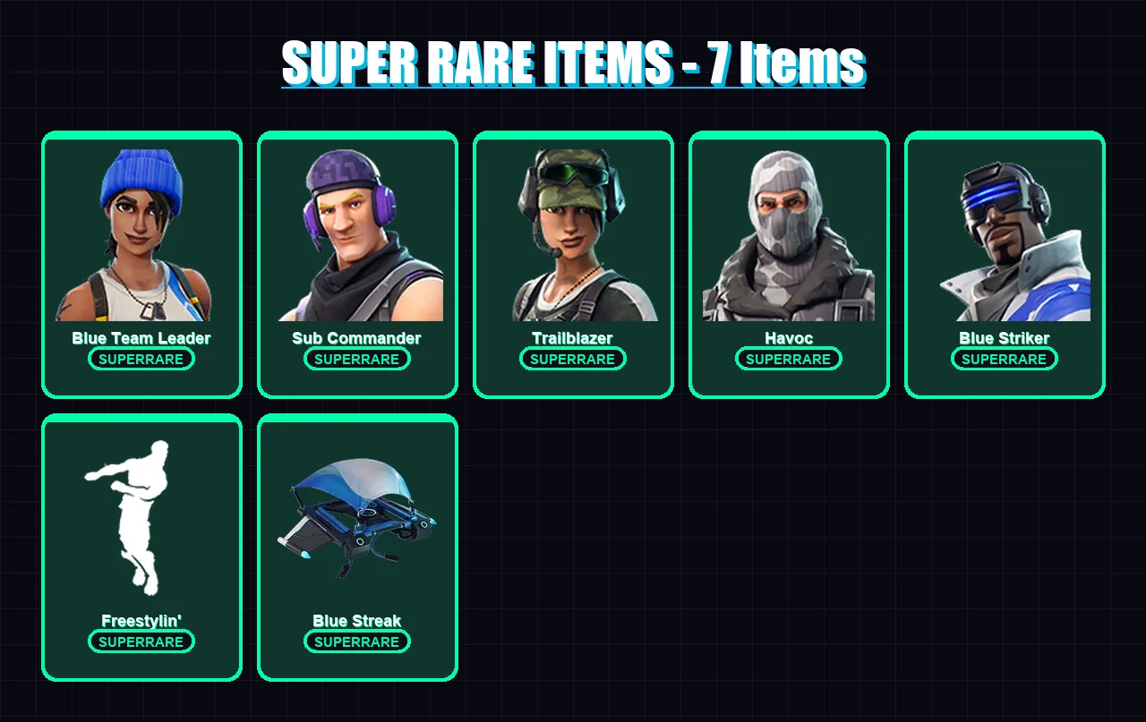 [PC/XBOX] | Blue Team Leader | Sub Commander | Trailblazer | Havoc | Blue Striker | 5 skin | 4 pickaxe | 7 emote | 7 glider | Lv149