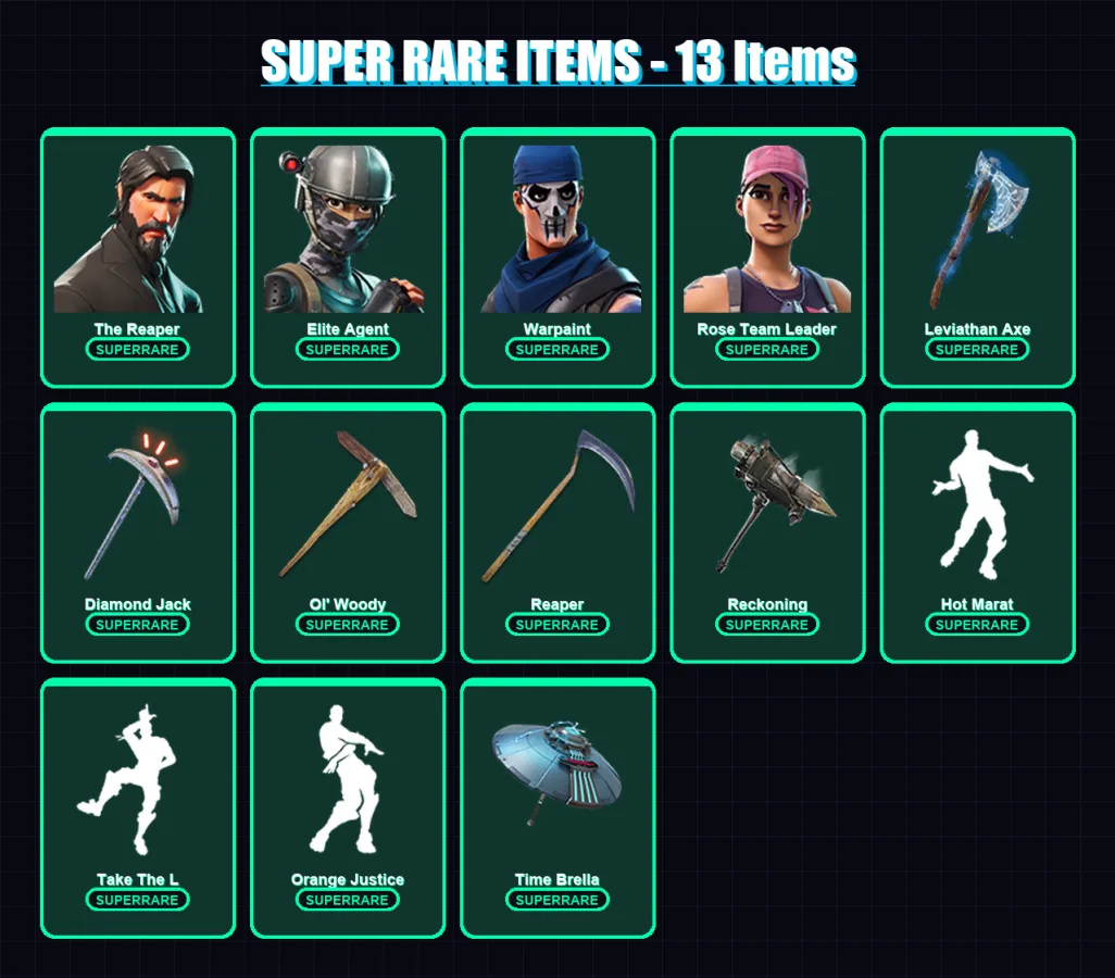 [PC/XBOX/PSN] | The Reaper | Omega | Elite Agent | Warpaint | Rose Team Leader | 310 skin | 316 pickaxe | 216 emote | 246 glider | Lv3727