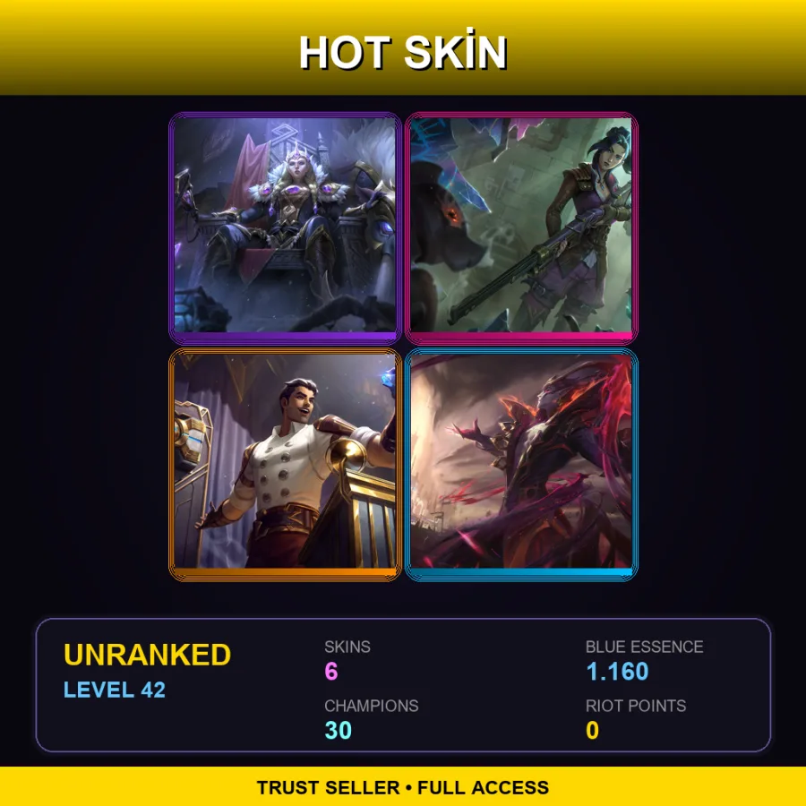 LAS | Lv42 | Unranked | 6 Skin | 30 Champ — LoL account