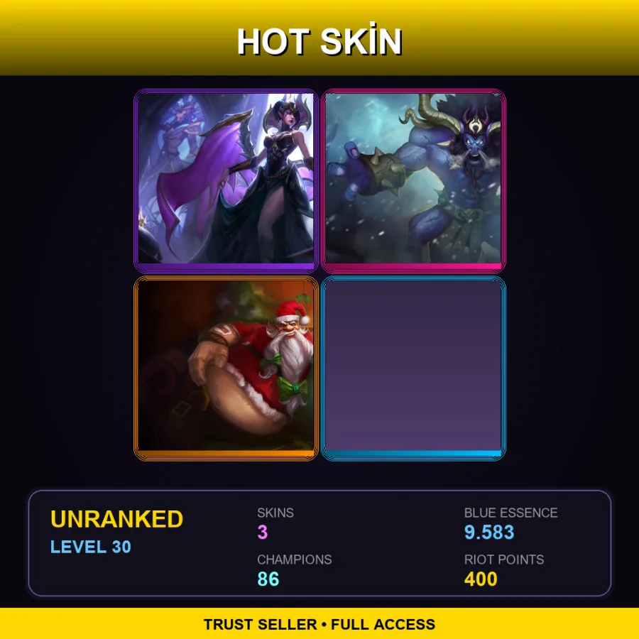 NA | Lv30 | Unranked | 3 Skin | 86 Champ — LoL account