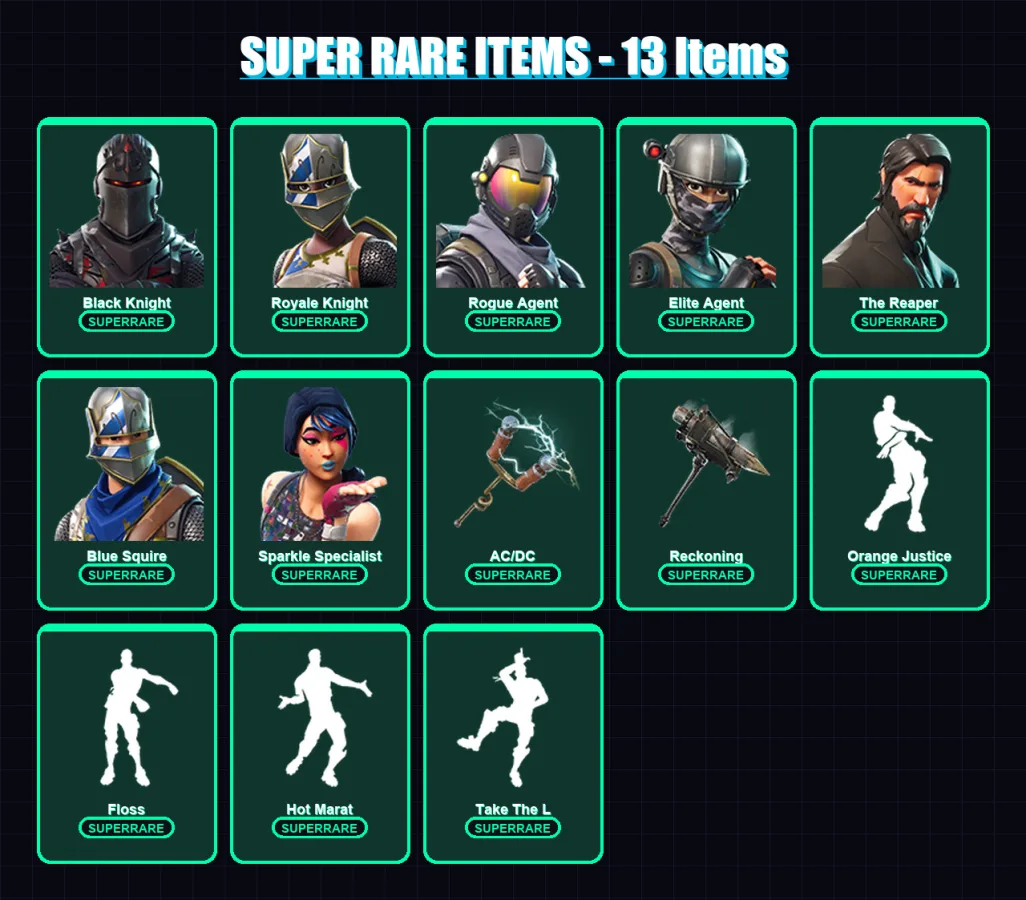 [PC/PSN] | Black Knight | Royale Knight | Rogue Agent | Elite Agent | The Reaper | 52 skin | 30 pickaxe | 39 emote | 31 glider | Lv572 — Fortnite account
