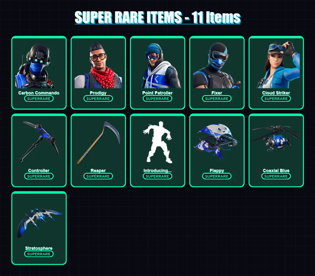 [PC/XBOX] | Carbon Commando | Prodigy | Point Patroller | Fixer | Cloud Striker | 44 skin | 52 pickaxe | 31 emote | 56 glider | Lv682