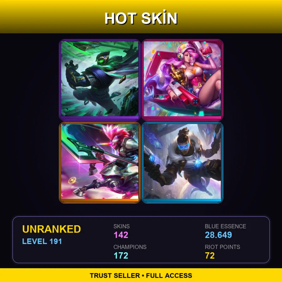 EUNE | Lv191 | Unranked | 142 Skin | 172 Champ — LoL account