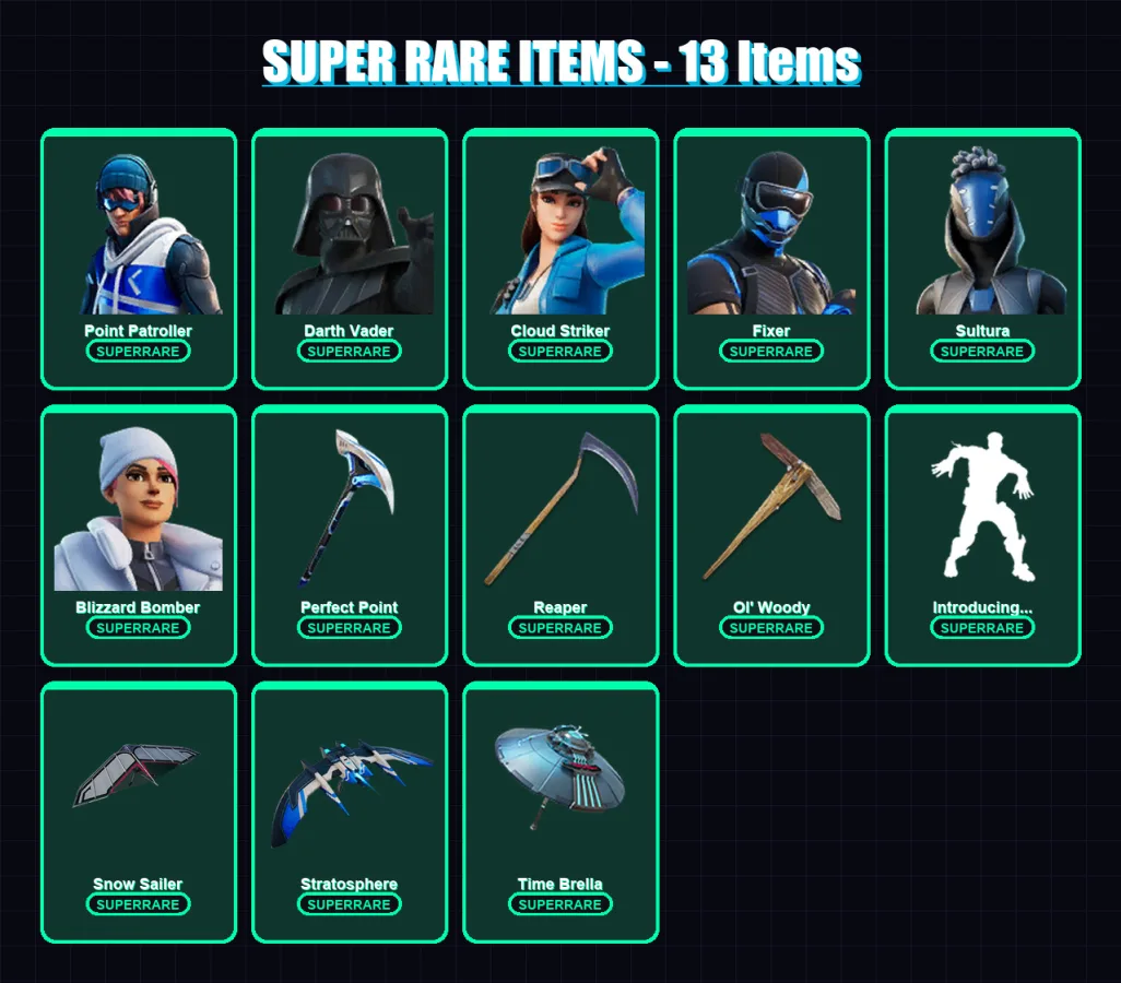 [PS4/PS5/PC] | Point Patroller | Darth Vader | Cloud Striker | Fixer | Sultura | 207 skin | 231 pickaxe | 164 emote | 171 glider | Lv2530