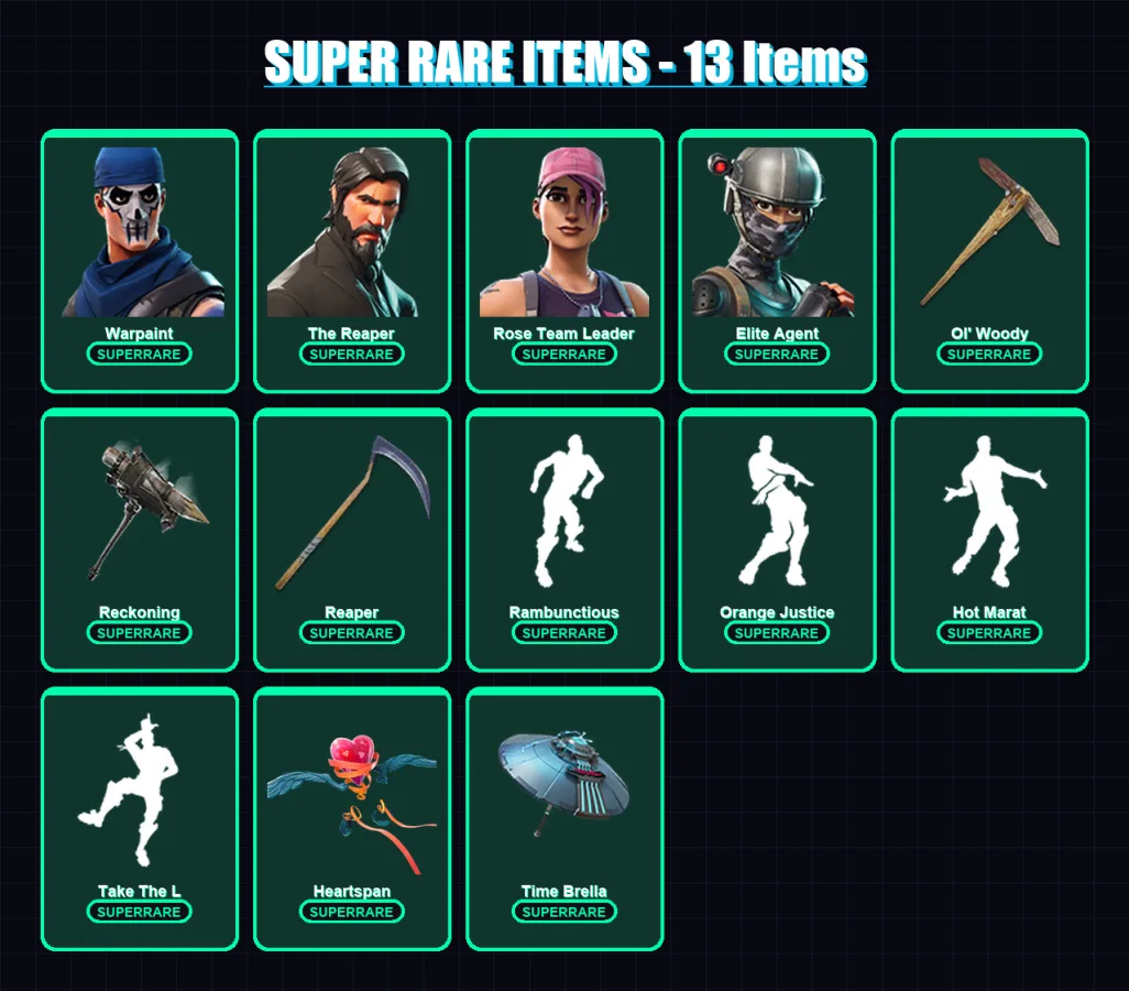[PS4/PS5/PC] | Warpaint | The Reaper | Rose Team Leader | Elite Agent | Kymera | 113 skin | 83 pickaxe | 141 emote | 96 glider | Lv1180 — Fortnite account