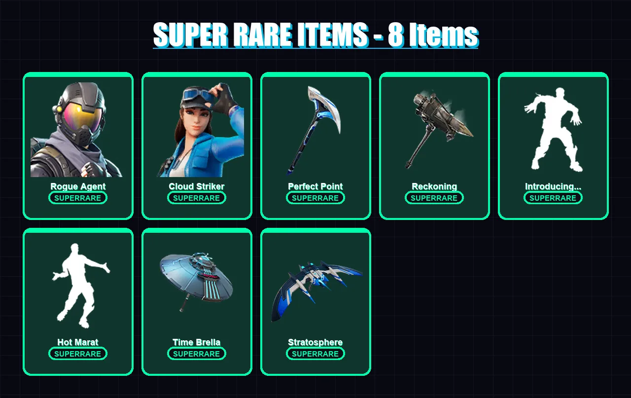 [PS4/PS5/XBOX/PC] | Rogue Agent | Cloud Striker | Lynx | Gear Specialist Maya | Zenith | 59 skin | 110 pickaxe | 82 emote | 114 glider | Lv1786