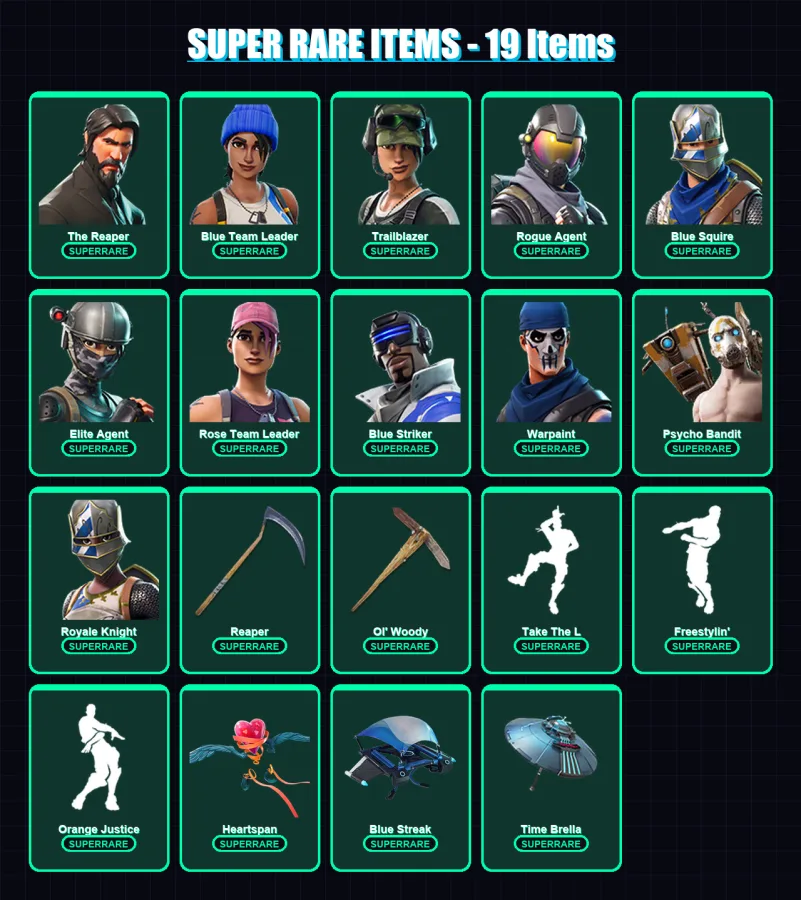 [PC/XBOX/PSN] | The Reaper | Blue Team Leader | Trailblazer | Rogue Agent | Blue Squire | 45 skin | 36 pickaxe | 42 emote | 37 glider | Lv439