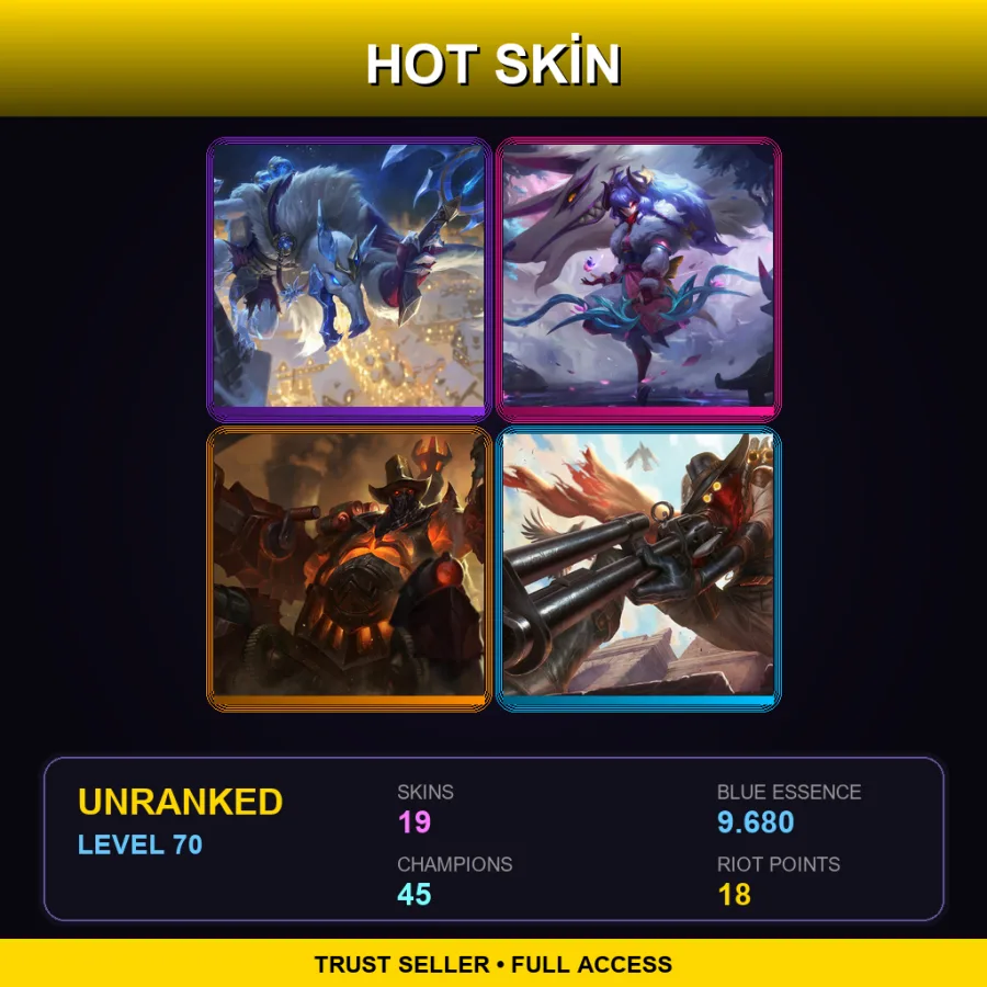 LAN | Lv70 | Unranked | 19 Skin | 45 Champ — LoL account