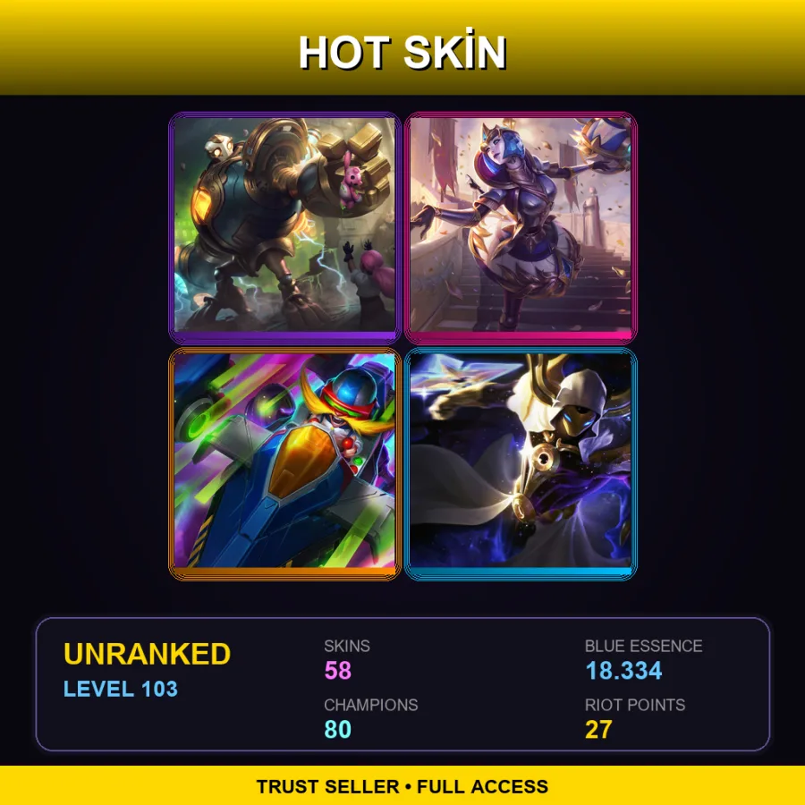 SG | Lv103 | Unranked | 58 Skin | 80 Champ