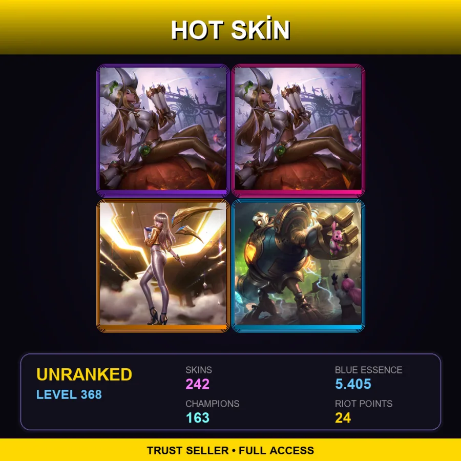 SG | Lv368 | Unranked | 242 Skin | 163 Champ — LoL account
