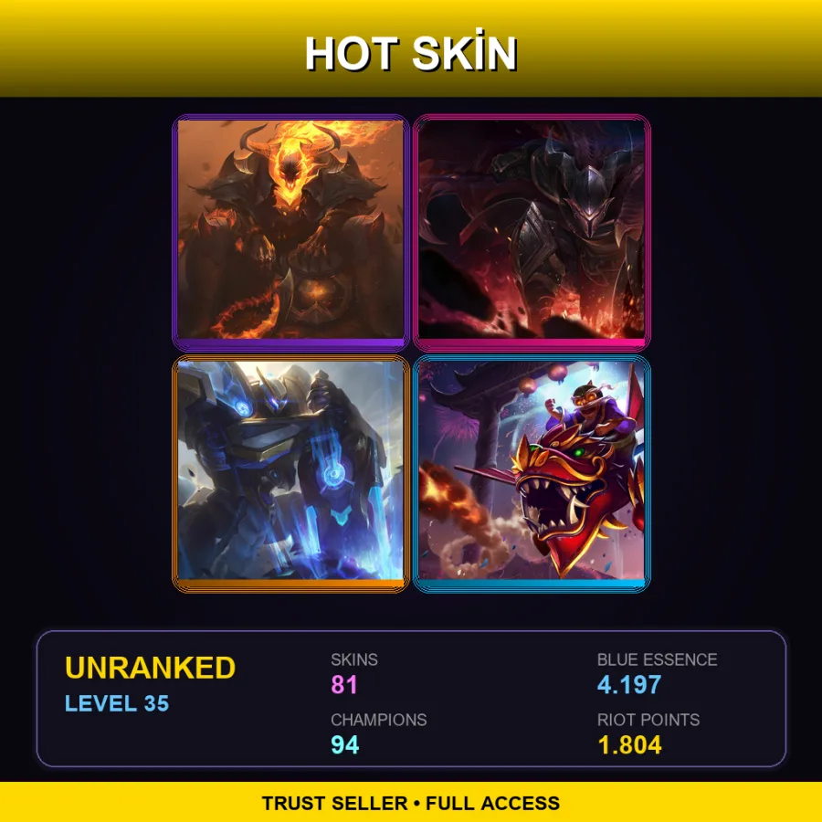 EUW | Lv35 | Unranked | 81 Skin | 94 Champ — LoL account