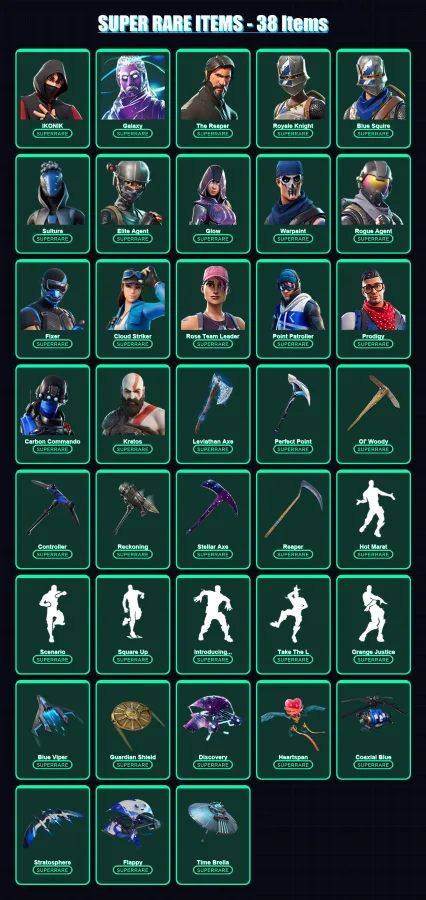 [PS4/PS5/XBOX/PC] | IKONIK | Galaxy | The Reaper | Royale Knight | Blue Squire | 201 skin | 144 pickaxe | 136 emote | 138 glider | Lv1579