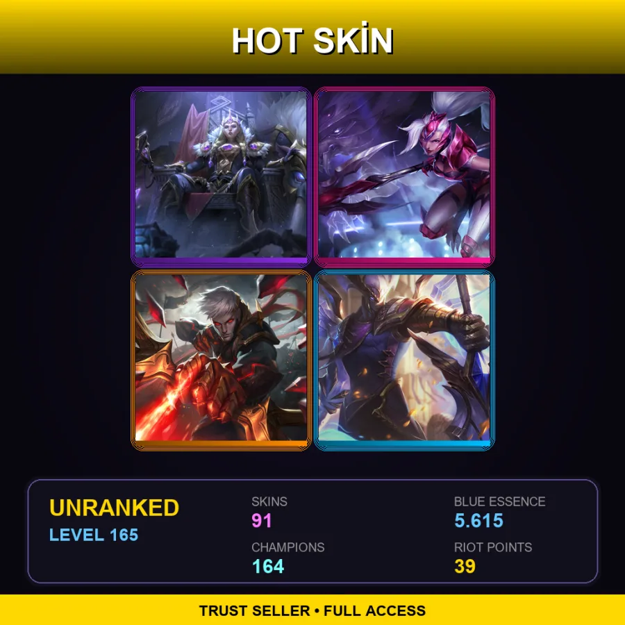 BR | Lv165 | Unranked | 91 Skin | 164 Champ — LoL account