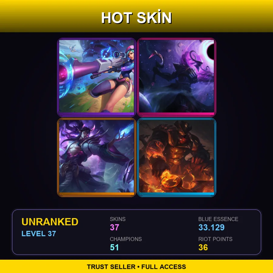 EUW | Lv37 | Unranked | 37 Skin | 51 Champ — LoL account