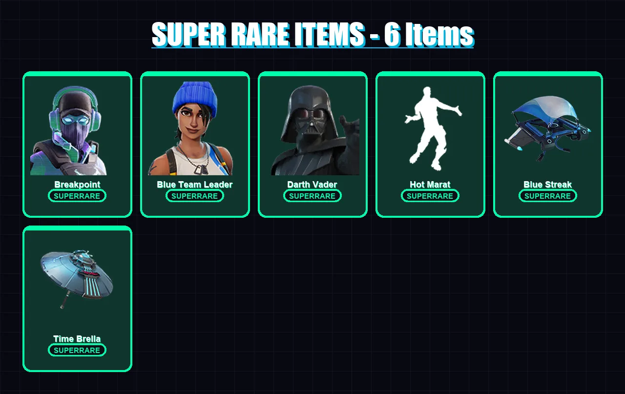 [SWITCH/PC] | Breakpoint | Blue Team Leader | Darth Vader | Rox | Snap | 266 skin | 300 pickaxe | 242 emote | 261 glider | Lv4097