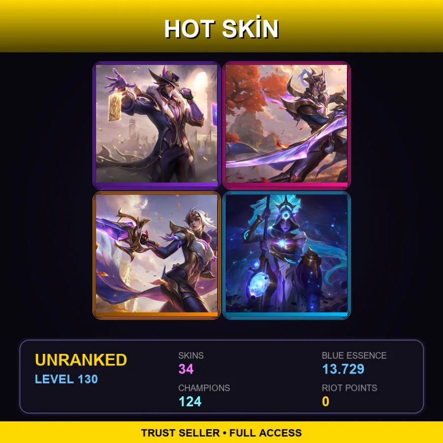 VN | Lv130 | Unranked | 34 Skin | 124 Champ — LoL account