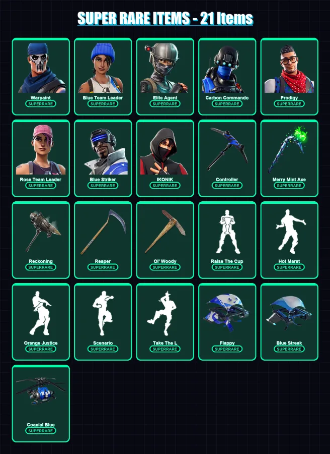 [PC/XBOX] | Warpaint | Blue Team Leader | Elite Agent | Carbon Commando | Prodigy | 117 skin | 161 pickaxe | 131 emote | 144 glider | Lv2911