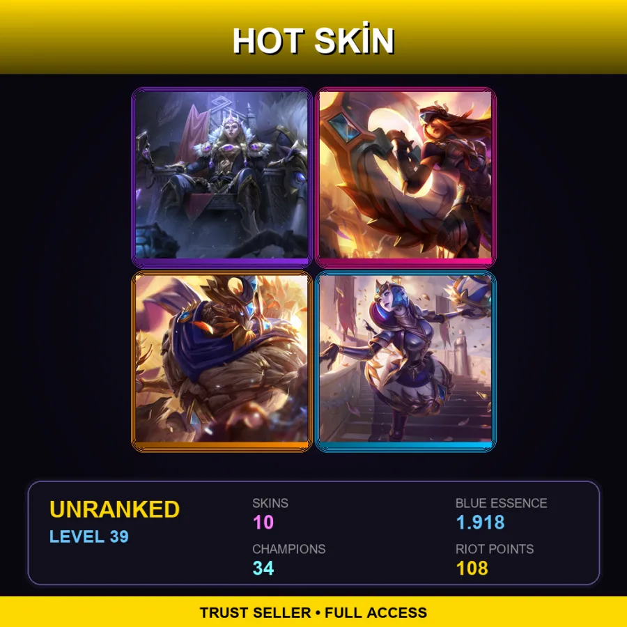 LAN | Lv39 | Unranked | 10 Skin | 34 Champ — LoL account