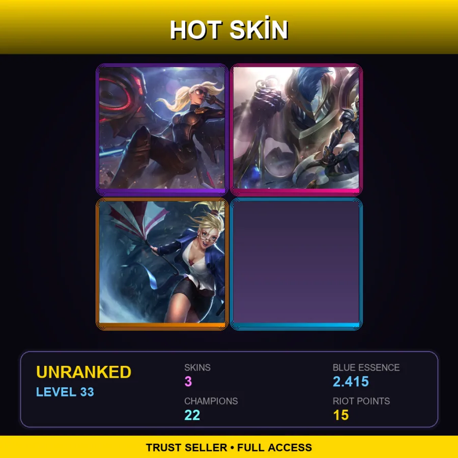 EUW | Lv33 | Unranked | 3 Skin | 22 Champ — LoL account