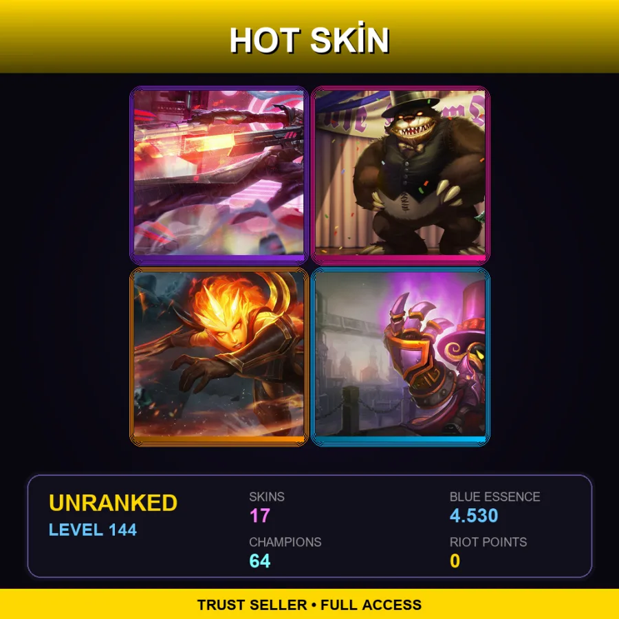EUW | Lv144 | Unranked | 17 Skin | 64 Champ
