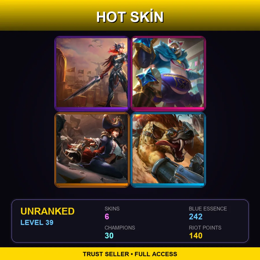 NA | Lv39 | Unranked | 6 Skin | 30 Champ — Hyena Warwick