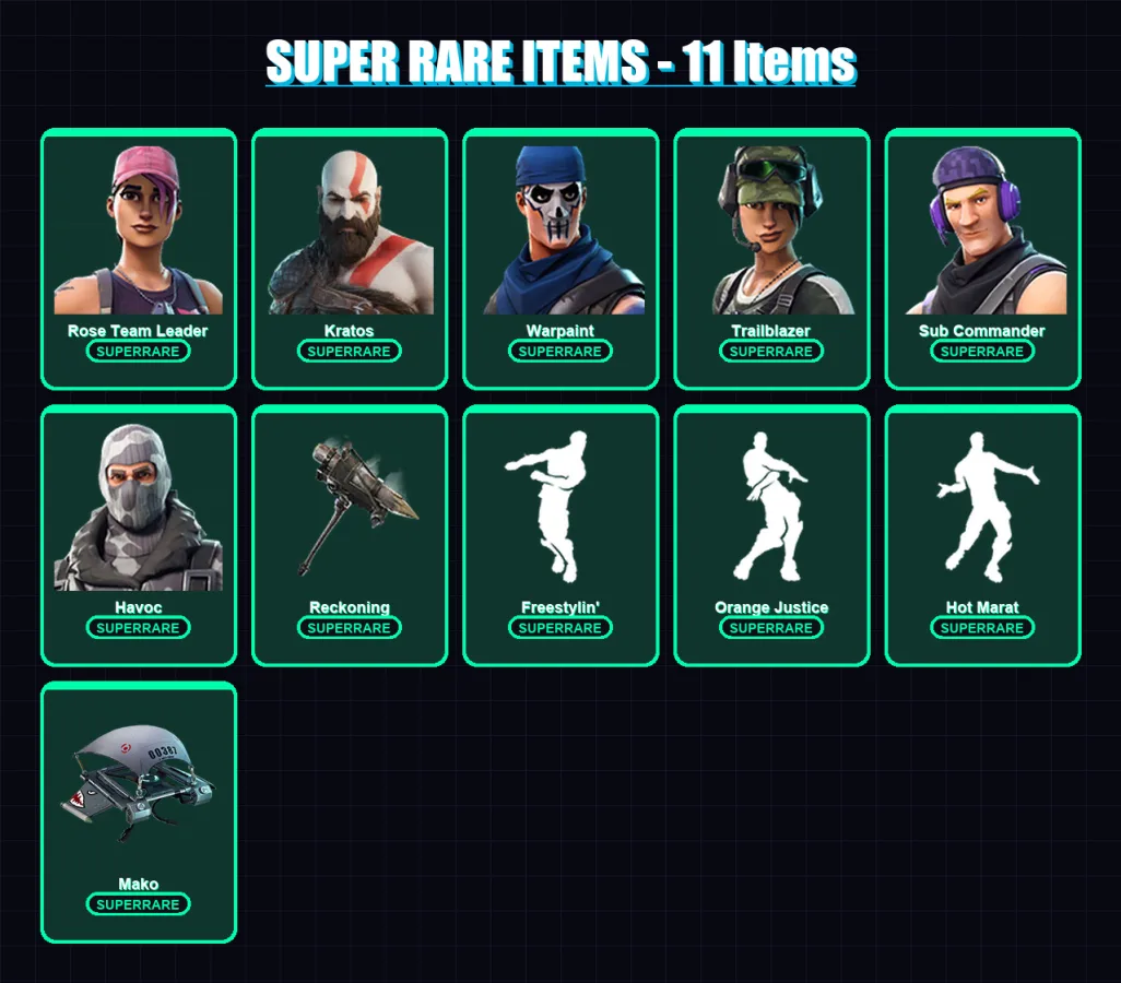 [PC] | Rose Team Leader | Kratos | Warpaint | Trailblazer | Sub Commander | 25 skin | 29 pickaxe | 39 emote | 38 glider | Lv545
