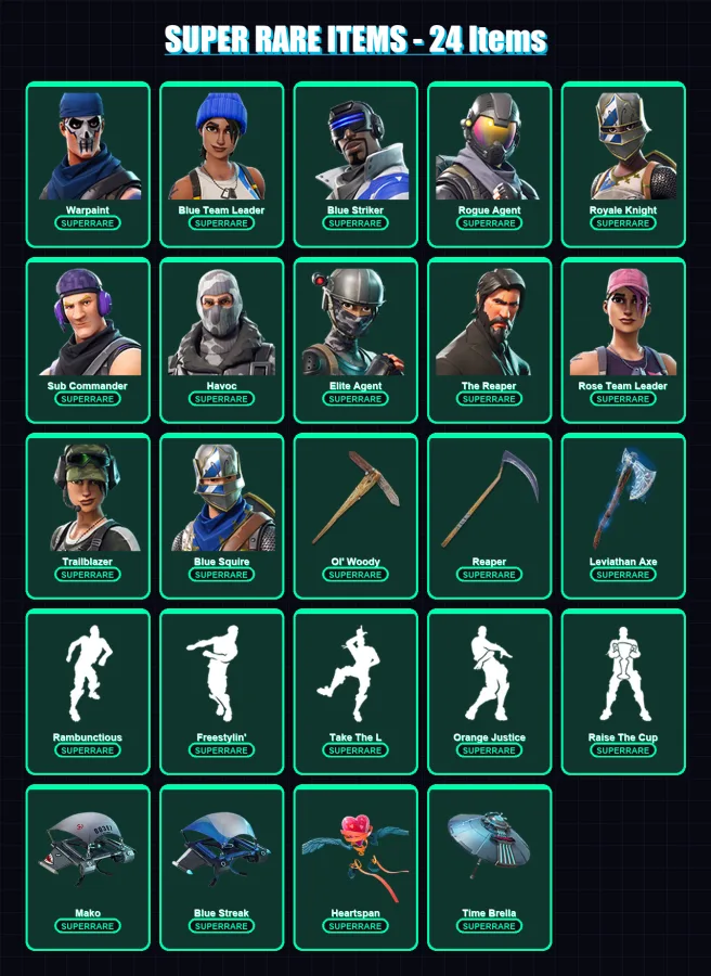[PC/XBOX/PSN] | Warpaint | Blue Team Leader | Blue Striker | Rogue Agent | Royale Knight | 161 skin | 139 pickaxe | 137 emote | 114 glider | Lv1879