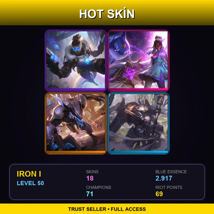 EUW | Lv50 | Iron I | 18 Skin | 71 Champ